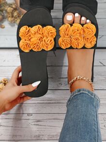 女士夏季坡跟拖鞋，女士花卉高跟拖鞋 - 黃色 - 查看 3