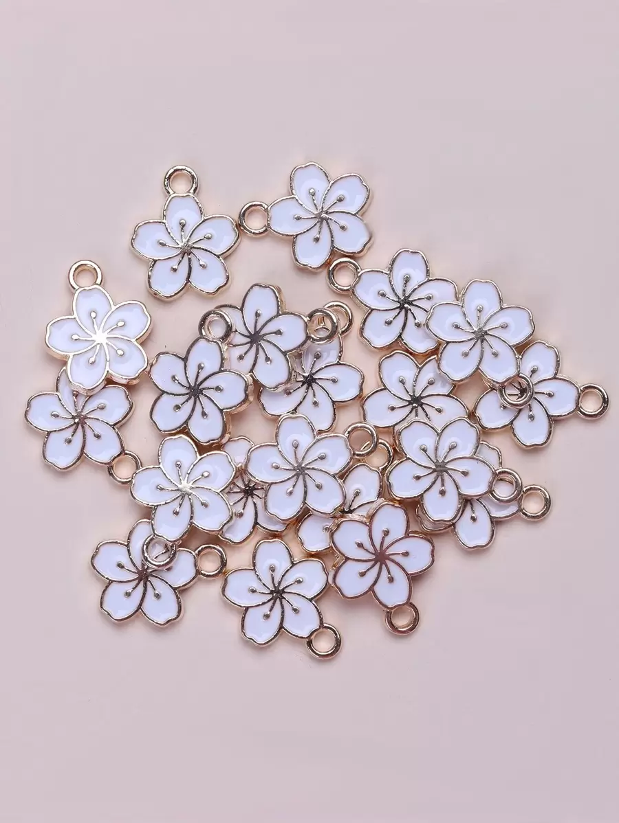 20 cái/bộ Đúng mốt Mạ điện Hợp kim Hoa anh đào Với Nhựa Nhỏ giọt Mặt dây chuyền trang sức DIY - trắng - Xem 1