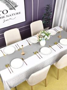2pcs Polka Dot Pattern Disposable Tablecloth & Table Runner Set - Silver - View 1