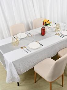 2pcs Polka Dot Pattern Disposable Tablecloth & Table Runner Set - Silver - View 2