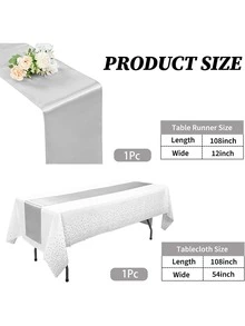 2pcs Polka Dot Pattern Disposable Tablecloth & Table Runner Set - Silver - View 3