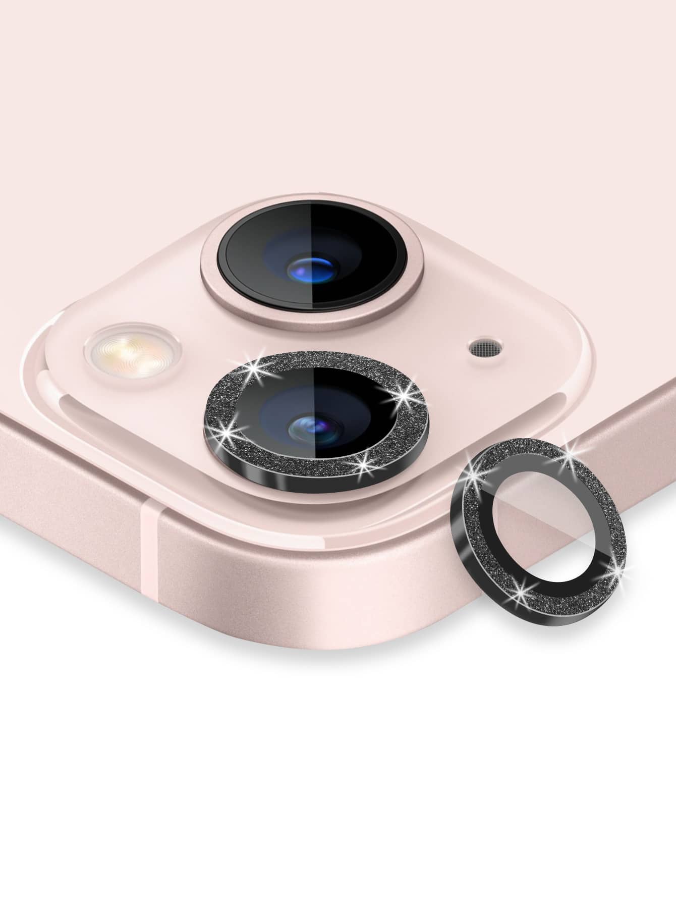 2pcs Glitter Tempered Phone Lens Protector Compatible With iPhone 15/15Pro/15Plus/15Promax - Hitam - View 1