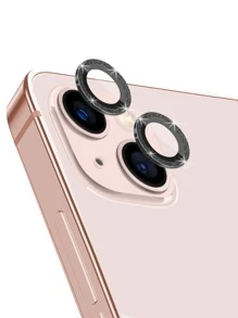 2pcs Glitter Tempered Phone Lens Protector Compatible With iPhone 15/15Pro/15Plus/15Promax - Hitam - View 2