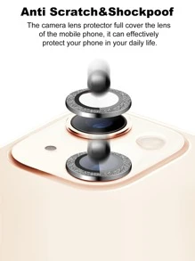2pcs Glitter Tempered Phone Lens Protector Compatible With iPhone 15/15Pro/15Plus/15Promax - Hitam - View 3
