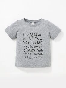 Baby Slogan Graphic Tee - Grey - View 1