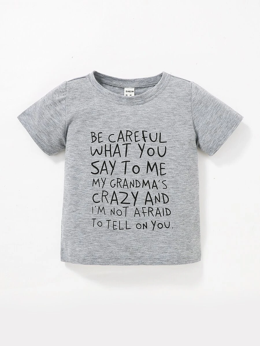 Baby Slogan Graphic Tee - Grey - View 1