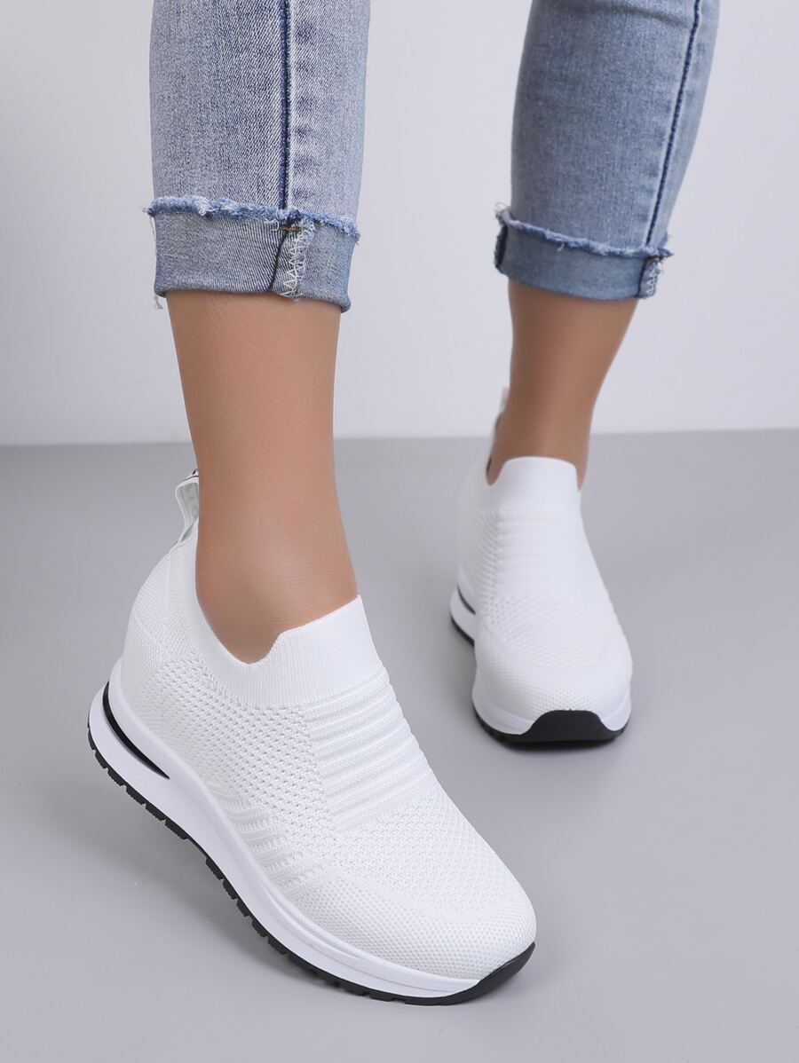 Slip On Wedge Sneakers - White - View 1