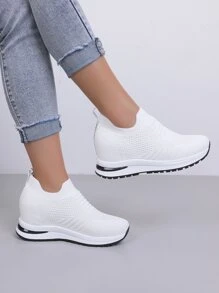 Slip On Wedge Sneakers - White - View 4