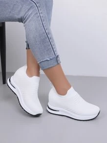Slip On Wedge Sneakers - White - View 5
