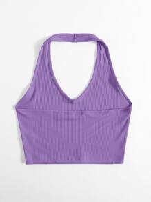 SHEIN Unity Áo hai dây Gân đan màu trơn Gợi cảm - Màu tím  Violet - Xem 2