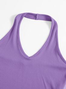 SHEIN Unity Áo hai dây Gân đan màu trơn Gợi cảm - Màu tím  Violet - Xem 5