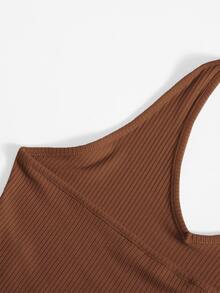 SHEIN Unity Rib-Knit Crop Halter Top - Brown - View 4