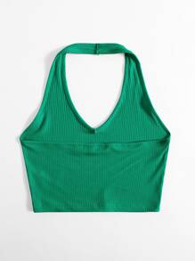 SHEIN Unity Rib-Knit Crop Halter Top - Green - View 2