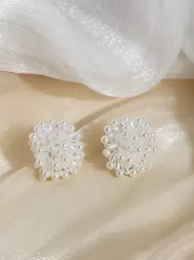 假珍珠裝飾耳釘 - 白色 - 查看 2