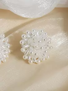 假珍珠裝飾耳釘 - 白色 - 查看 3