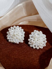 假珍珠裝飾耳釘 - 白色 - 查看 4