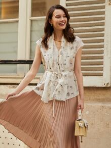 MOTF X KANDINSKY INSPIRED 100% SILK PRINTED BELTED TOP - Beige - View 4