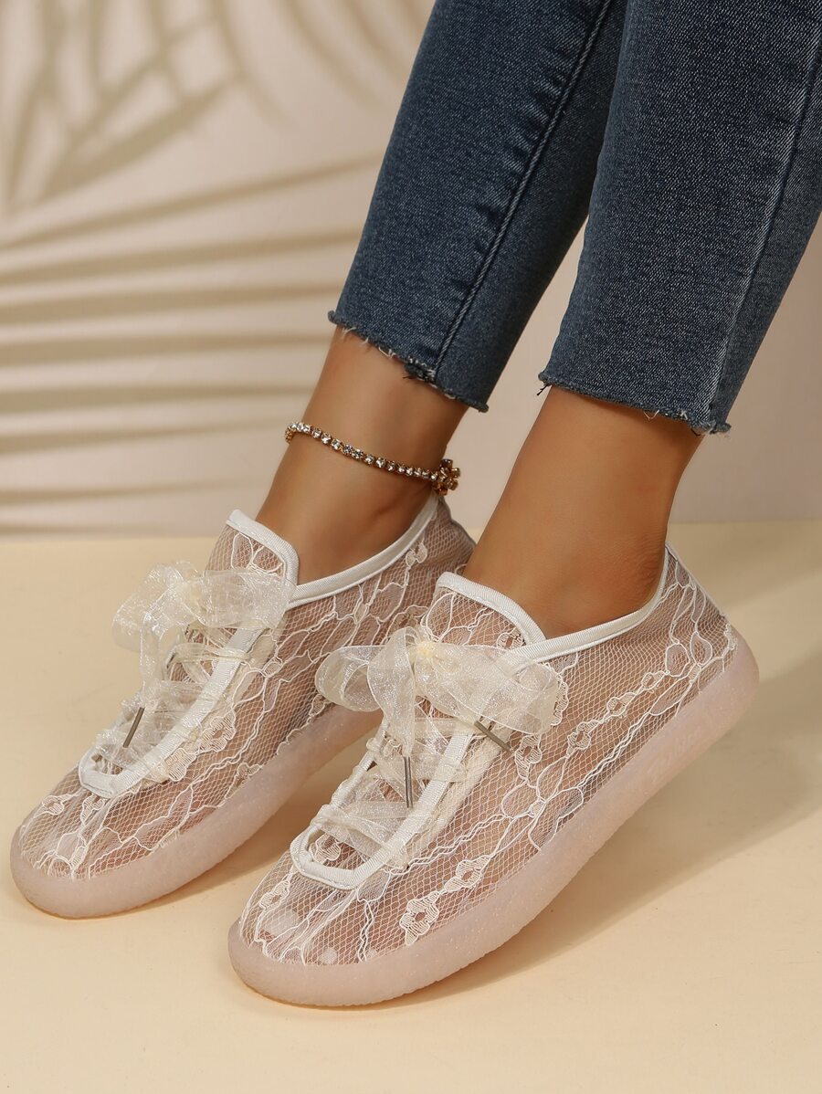 Hollow Out Lace-up Front Skate Shoes - Beige - View 1