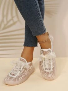 Hollow Out Lace-up Front Skate Shoes - Beige - View 3