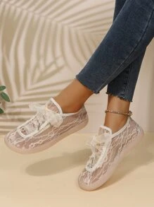 Hollow Out Lace-up Front Skate Shoes - Beige - View 4