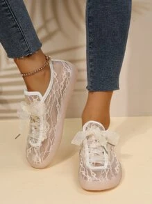 Hollow Out Lace-up Front Skate Shoes - Beige - View 5