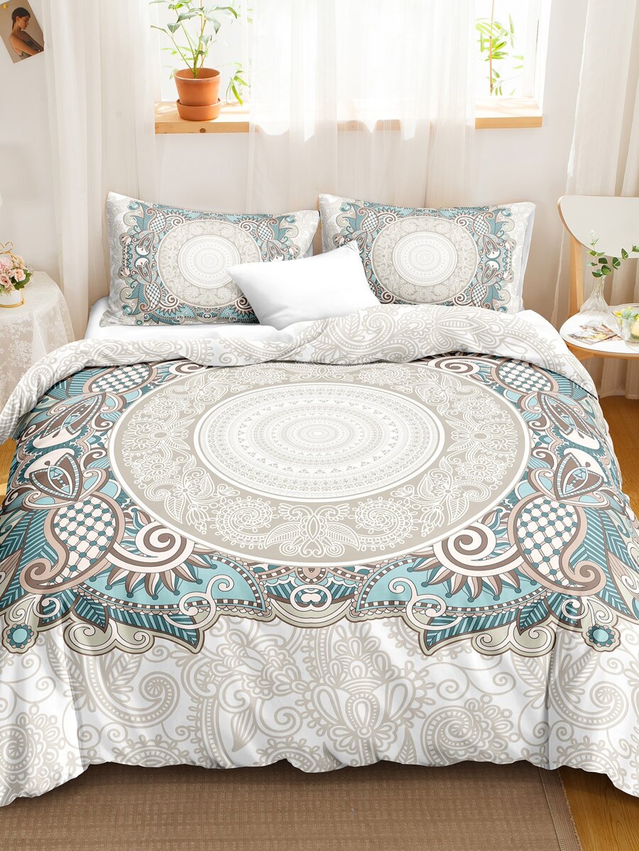 Mandala Print Duvet Cover Set Without Filler - Multicolor - View 1