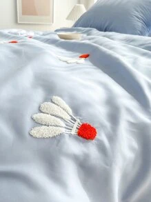 Badminton Pattern Embroidery Duvet Cover Set Without Filler - Blue - View 2