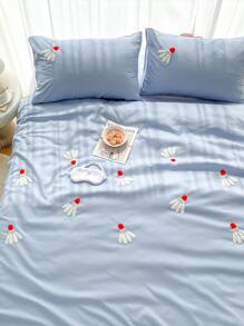 Badminton Pattern Embroidery Duvet Cover Set Without Filler - Blue - View 3