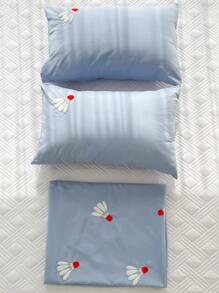 Badminton Pattern Embroidery Duvet Cover Set Without Filler - Blue - View 4
