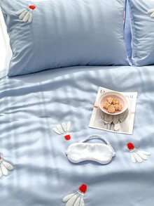 Badminton Pattern Embroidery Duvet Cover Set Without Filler - Blue - View 6