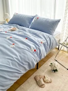 Badminton Pattern Embroidery Duvet Cover Set Without Filler - Blue - View 7