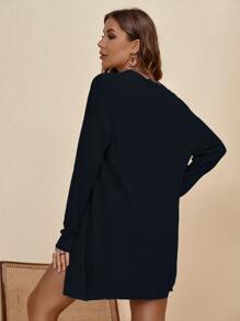 SHEIN Essnce Nữ Cardigans màu trơn Giải trí - màu đen - Xem 2