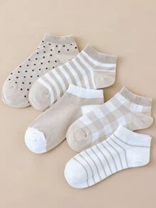 5pairs Polka Dot & Striped Print Ankle Socks - Multicolor - View 4