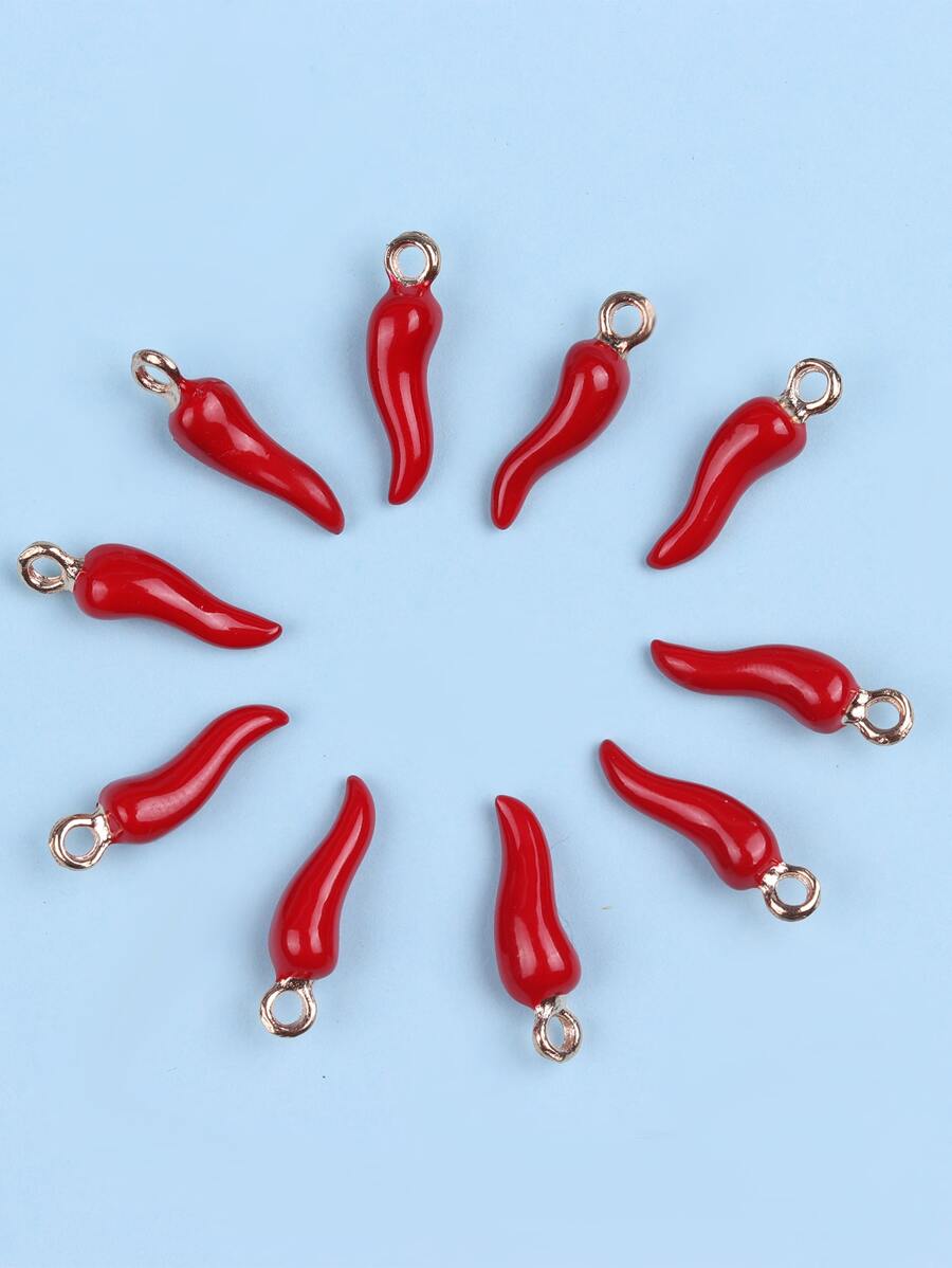 10 件时尚 3D 辣椒形珐琅合金吊坠、耳环、钥匙扣、手机链 DIY 珠宝配件