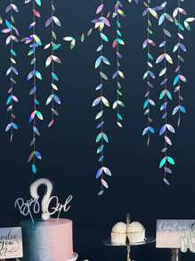 1pc Leaf Design Paper Garland, Holographic Paper Pull Flag For Home Decor - Multicolor - View 1