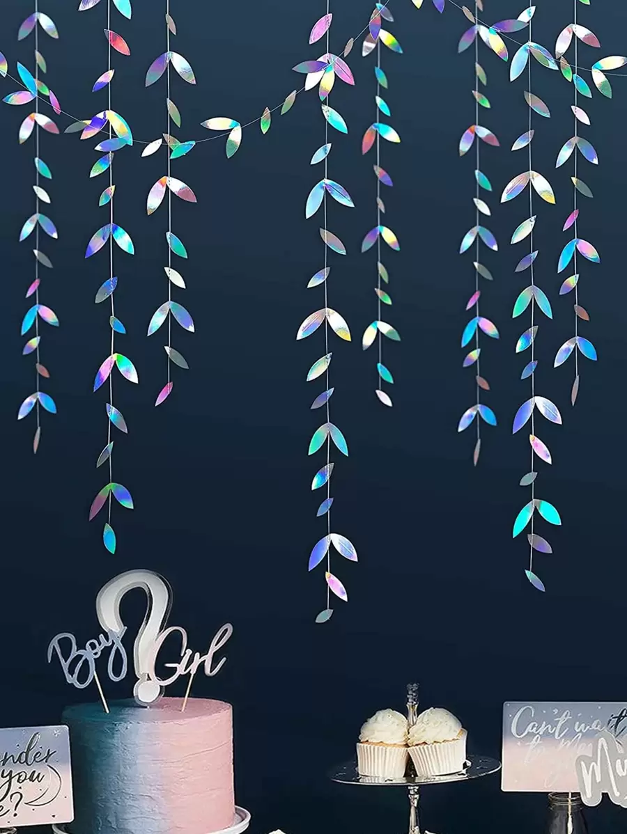1pc Leaf Design Paper Garland, Holographic Paper Pull Flag For Home Decor - Multicolor - View 1