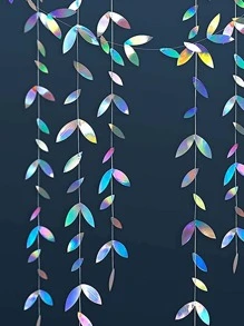 1pc Leaf Design Paper Garland, Holographic Paper Pull Flag For Home Decor - Multicolor - View 3