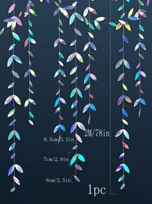 1pc Leaf Design Paper Garland, Holographic Paper Pull Flag For Home Decor - Multicolor - View 4