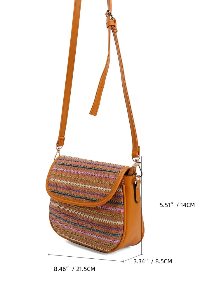 Striped Flap Straw Bag