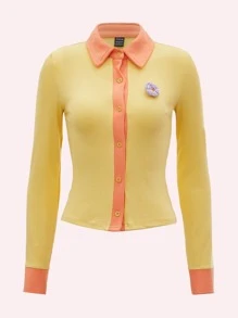 SHEIN Unity Floral Patched Button Up Top - Yellow - View 1