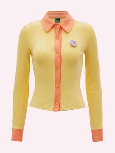 SHEIN Unity 花卉圖案補丁貼前排扣上衣