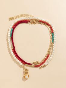 3 件裝人造珍珠裝飾貝殼吊飾項鍊