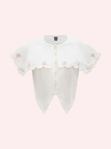 SHEIN MOD Damskie Bluzki Asymetryczny Haft W kształcie muszli Kontrastowe szwy Guziki z przodu Kwiatowy Boho
