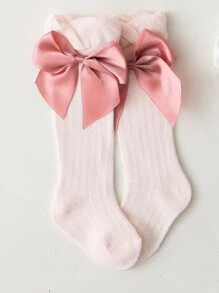 女童缎面蝴蝶结网眼袜 - 淺粉色 - 查看 2