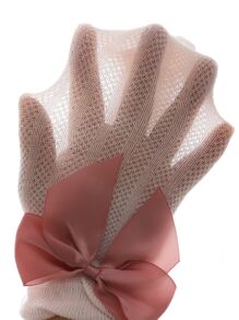 女童缎面蝴蝶结网眼袜 - 淺粉色 - 查看 3