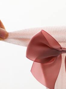 女童缎面蝴蝶结网眼袜 - 淺粉色 - 查看 4