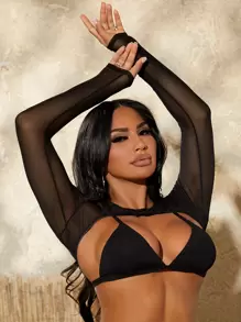 Swim SXY Summer Release Buckle Mesh Cover Up Without Bikini - Black - View 4