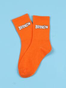 Men Letter Graphic Crew Socks - Orange - View 2