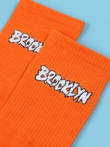 Men Letter Graphic Crew Socks - Orange - View 3