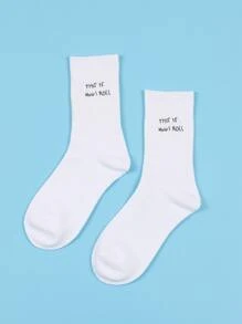 Men Slogan Graphic Crew Socks - White - View 1